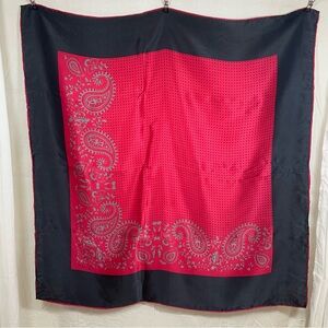 T T Top 100% Silk Square Scarf Black‎ Red Gray Polka Dots Paisley Sateen Finish